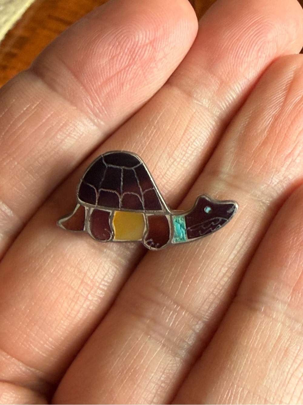 Eva Etsate Zuni Turtle Brooch Pendant Sterling Silver